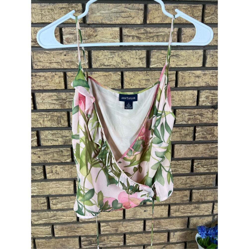 Ann Taylor Strappy Floral Wrap Top 100% silk